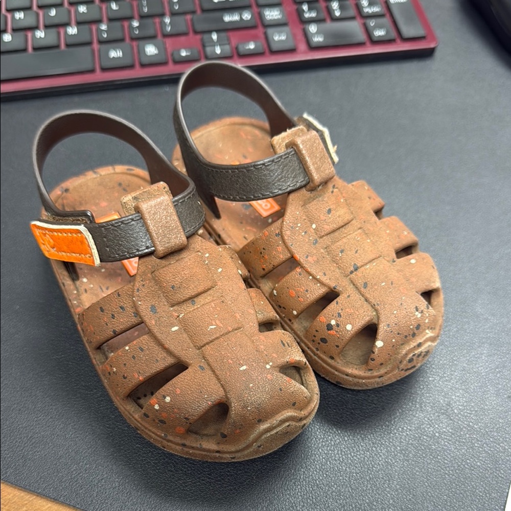 Brown and Orange Sandals with Cork Footbed